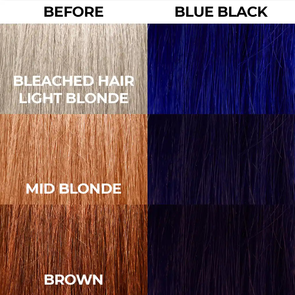 Stargazer Semi Permanent Hair Dye Hair comparison Blue Black